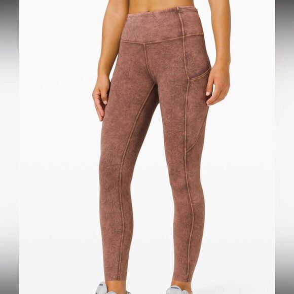 Lululemon Fast and Free Tight II 25" Ice Dye Size 8 Ice Wash Brown Earth Pockets - Picture 4 of 16